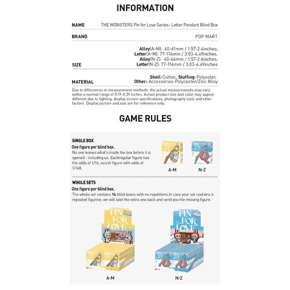 POP MART THE MONSTERS Pin for Love Series- Letter Pendant Blind Box (N-Z) - Picture 13 of 17